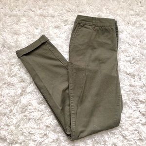 Mid-Rise Cropped Straight Leg Ankle Pants Olive Green